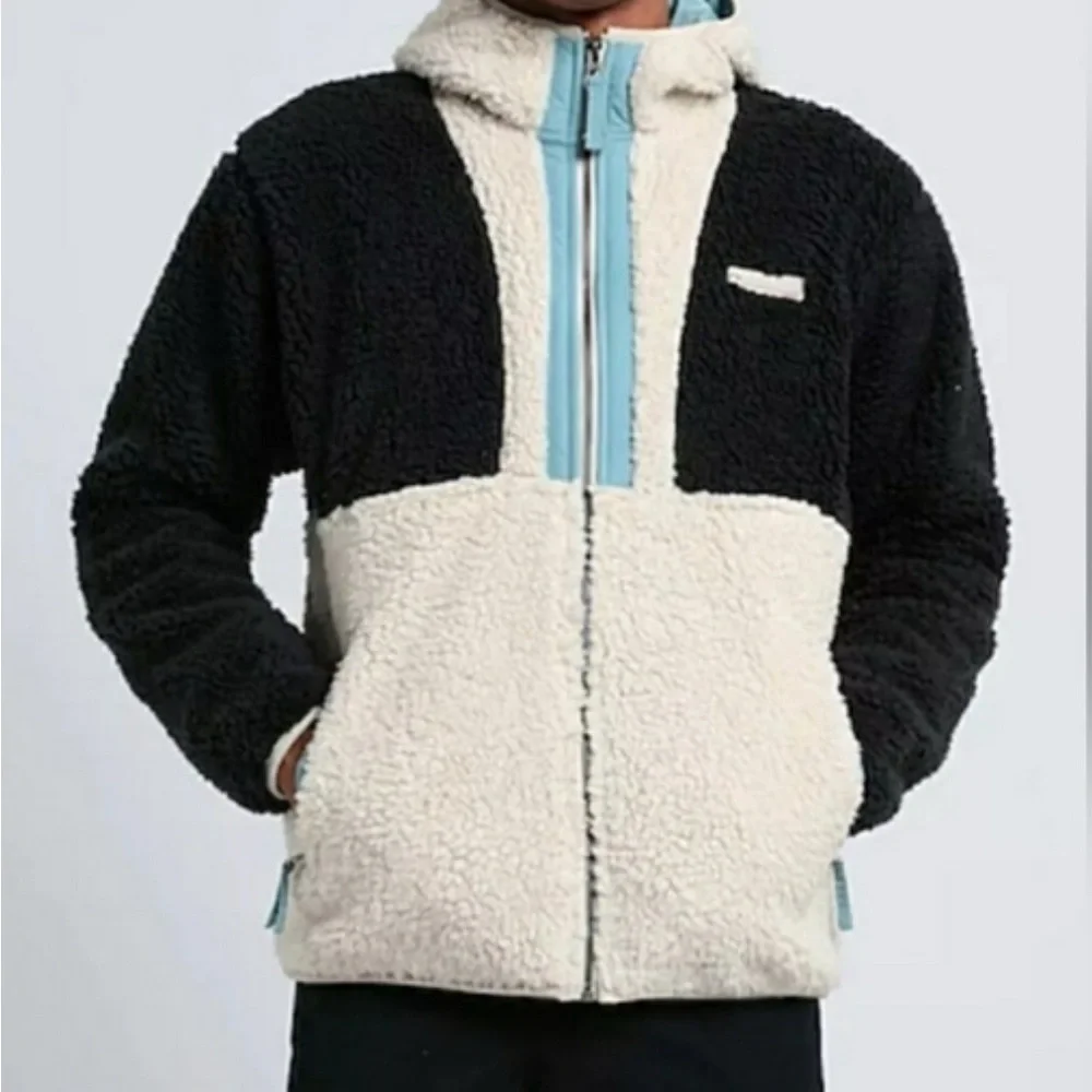 Columbia Backbowl Black and Cream Sherpa Jacket Coat Full Zip Light Blue - XXL